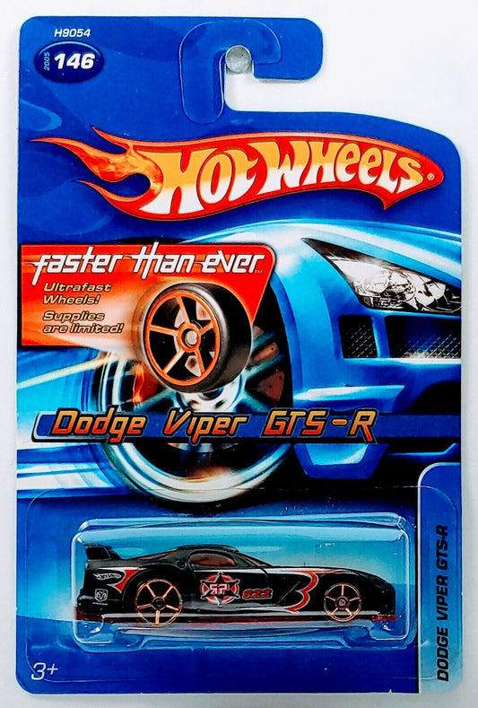 Hot Wheels 2005 - Collector # 146/183 - Dodge Viper GTS-R - Black - Faster Than Ever Wheels - USA Card