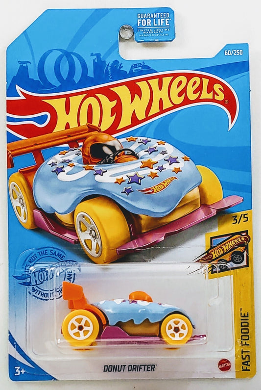 Hot Wheels 2021 - Collector # 060/250 - Fast Foodie 3/5 - Donut Drifter - Light Blue with Sprinkles - USA Card