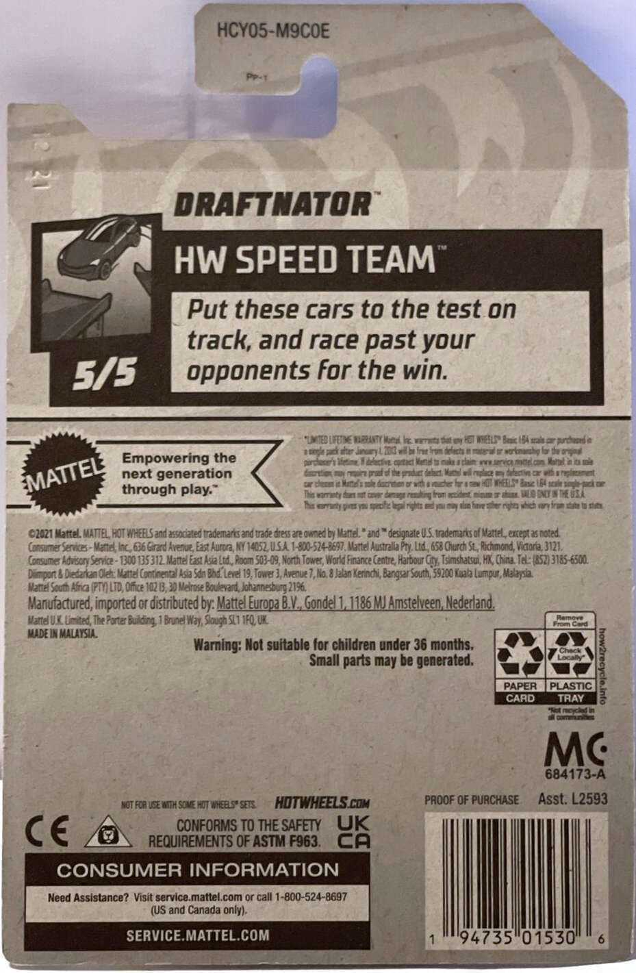Hot Wheels 2022 - Collector # 113/250 - HW Speed Team 5/5 - Draftnator - Red - USA Card
