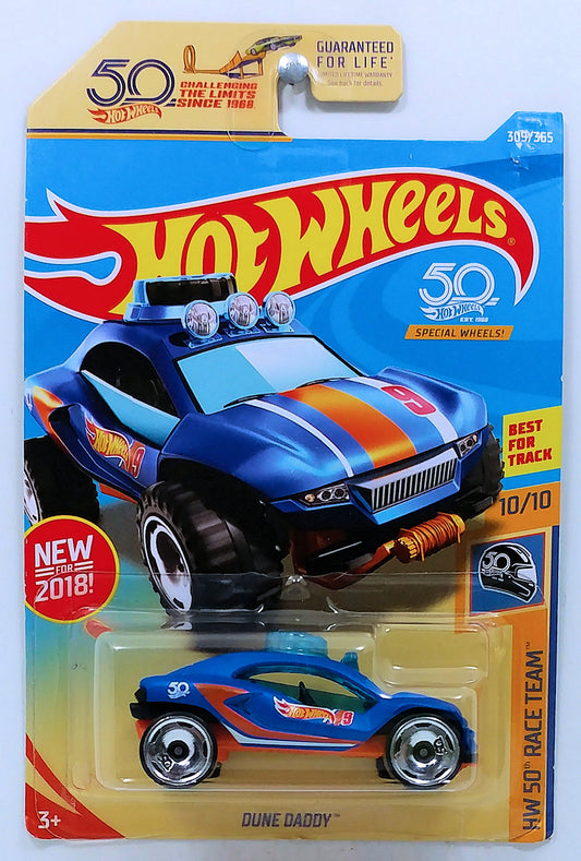 Hot Wheels 2018 - Collectors # 309/365 - HW 50th Race Team 10/10 - Dune Daddy - Flat Blue - 50th Card