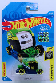 Hot Wheels 2018 - Collector # 067/365 - Experimotors 5/10 - Emoticar - Lime Green, Dark Blue & White - FSC