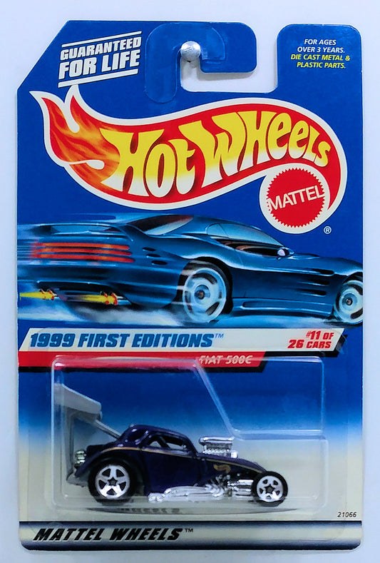 Hot Wheels 1999 - Collector # 919 - First Editions 11/26 - Fiat 500C - Purple - USA Blue Car Card