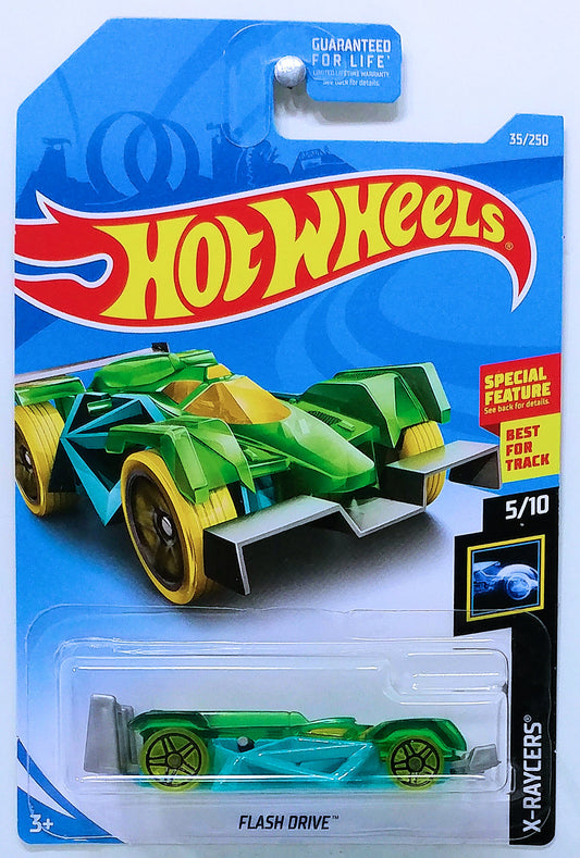 Hot Wheels 2019 - Collector # 035/250 - X-Raycers 5/10 - Flash Drive - Transparnet Green - USA Card - MPN FYD66