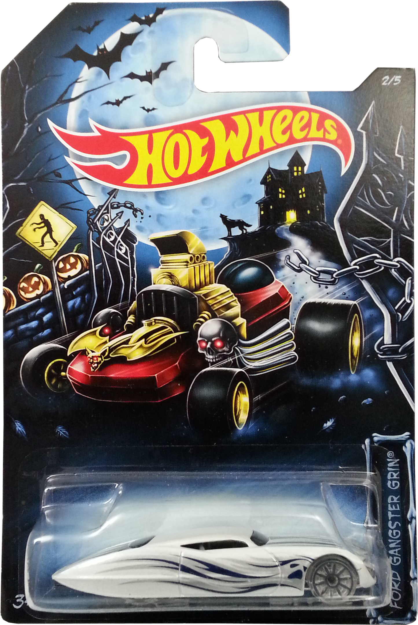 Hot Wheels 2014 - Happy Halloween 2/5 - Ford Gangster Grin - Pearl White - 10 Spokes with Clear Tires