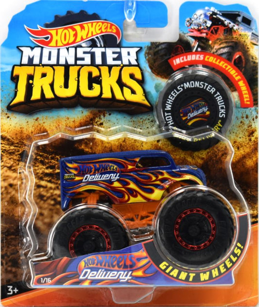 Hot Wheels 2018 - Monster Trucks 1/16 - Hot Wheels (Dairy) Delivery - Metallic Blue - Giant Wheels - Plastic Button