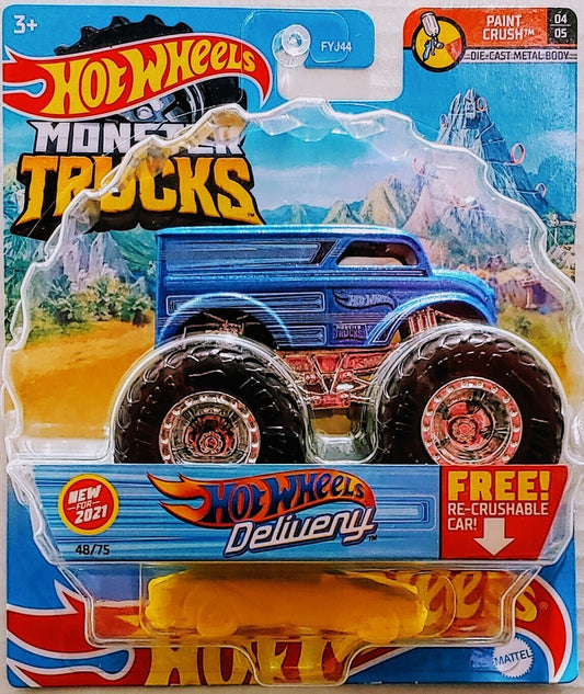 Hot Wheels 2021 - Monster Trucks 48/75 - Paint Crush 4/5 - Hot Wheels Delivery - Blue - Re-Crushable Car