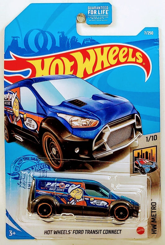 Hot Wheels 2021 - Collector # 007/250 - HW Metro 1/10 - Hot Wheels Ford Transit Connect - Blue / Pest Control - USA Card