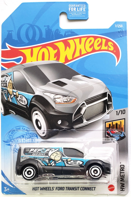 Hot Wheels 2021 - Collector # 007/250 - HW Metro 1/10 - Hot Wheels Ford Transit Connect - Gray / Pest Control - USA Card