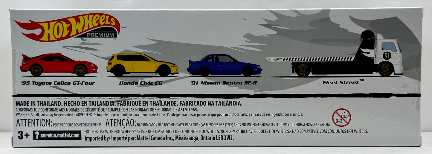 Hot Wheels 2023 - Premium / Diorama / 4 Car Box Set - Fleet Street, '91 Nissan Sentra SE-R, Honda Civic EG & '95 Toyota Celica GT-Four - Metal/Metal & Real Riders