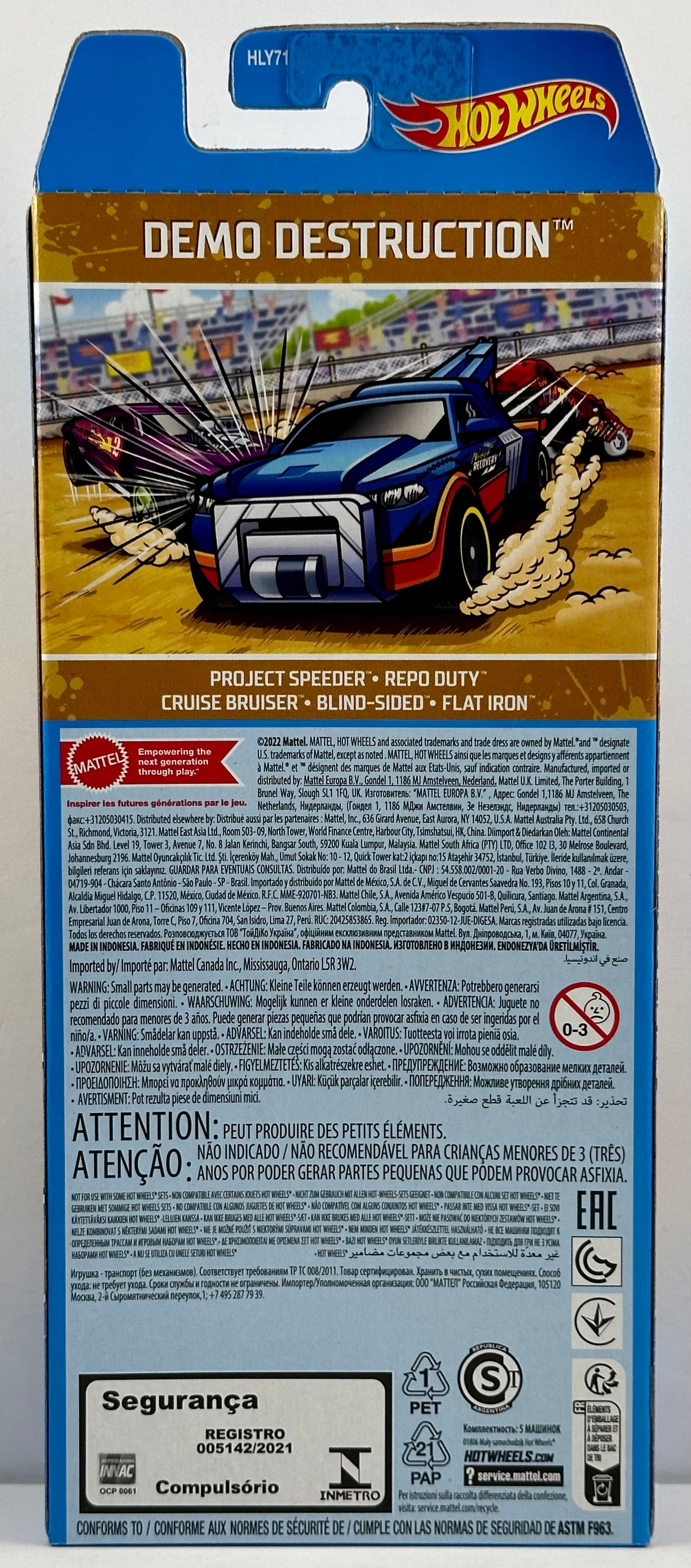 Hot Wheels 2023 - Gift Pack / 5 Pack - Demo Destruction - Project Speeder, Repo Duty, Cruiser Bruiser, Blind-Sided & Flat Iron