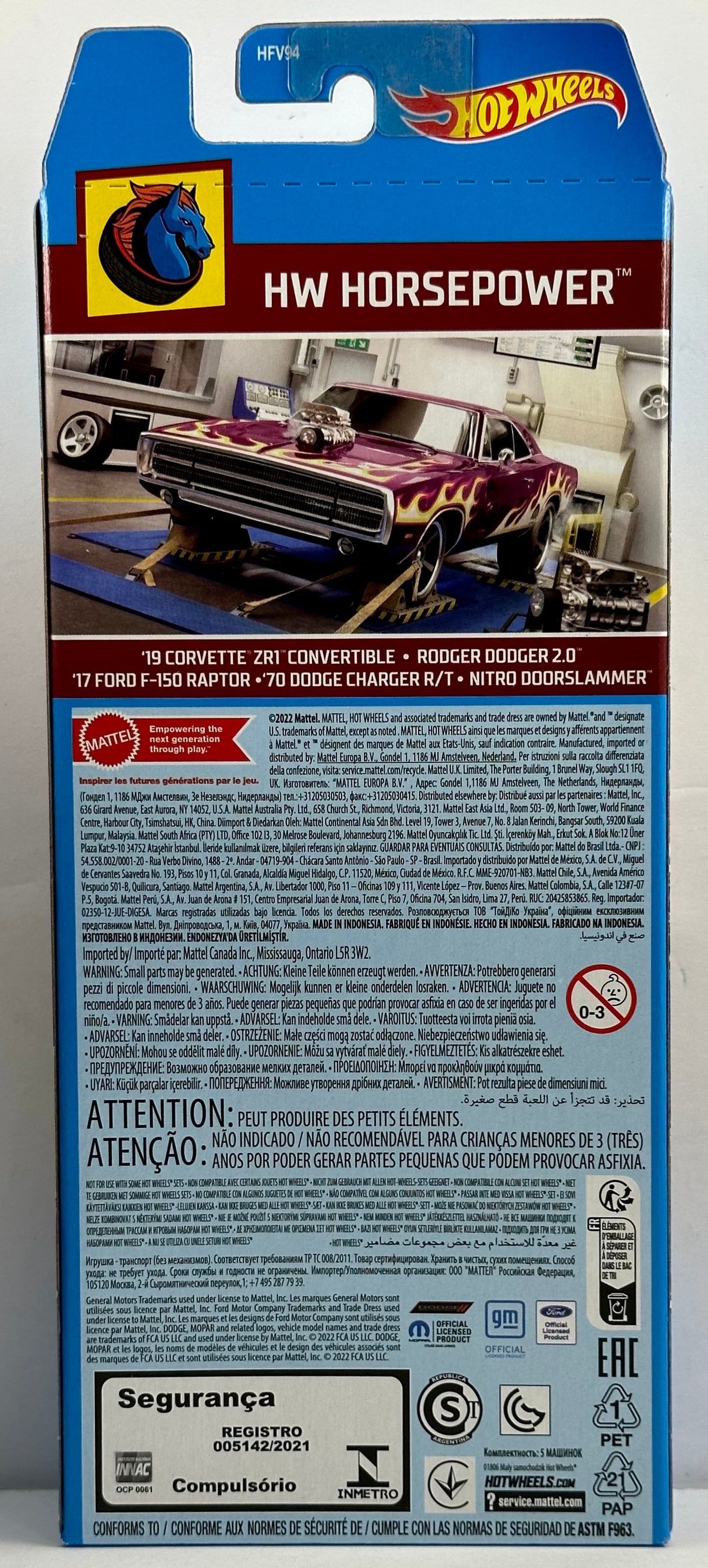 Hot Wheels 2023 - Gift Pack / 5 Pack - HW Horsepower - '19 Corvette ZR1 Convertible, Rodger Dodger 2.0, '17 Ford F-150 Raptor, '70 Dodge Charger R/T & Nitro Doorslammer