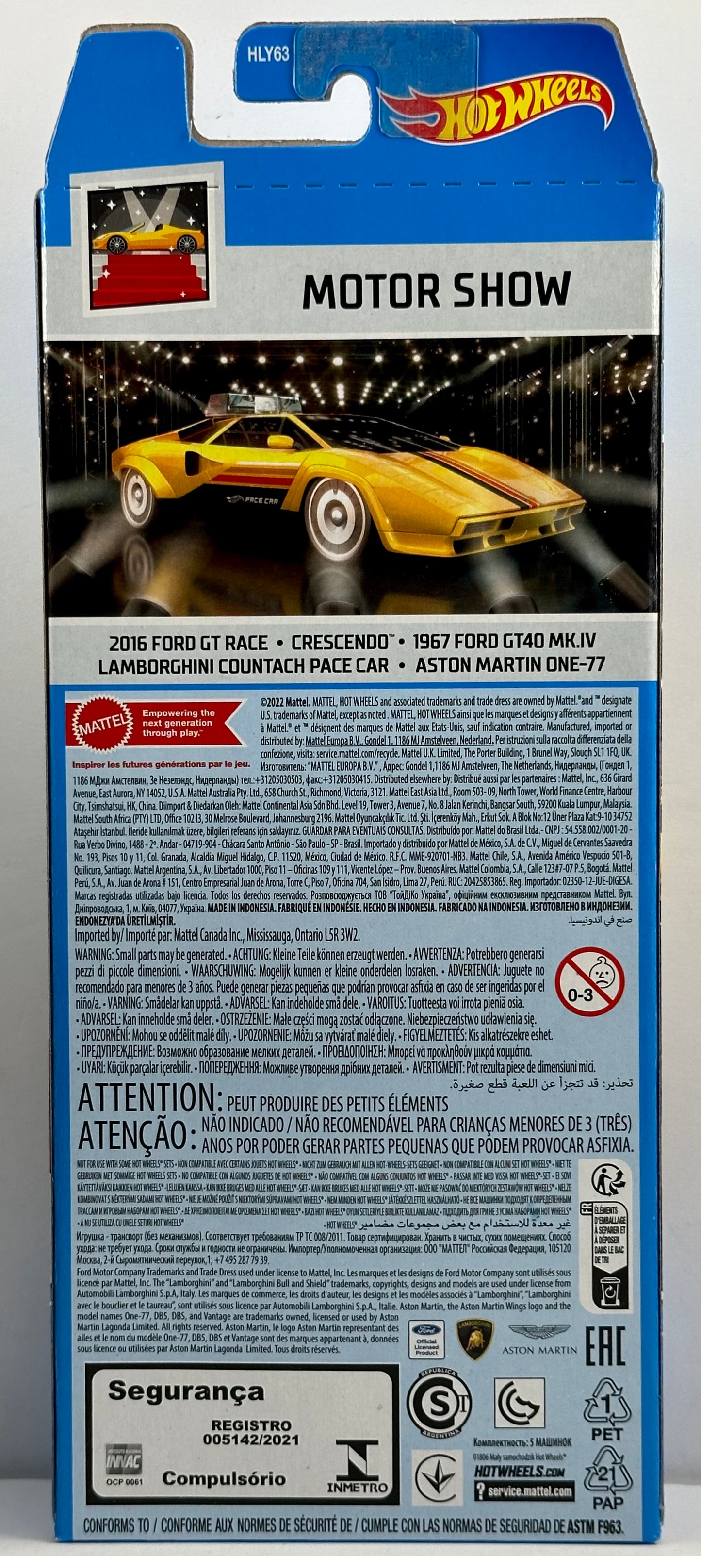 Hot Wheels 2023 - Gift Pack / 5 Pack - Motor Show - 2016 Ford GT Race, Crescendo, 1967 Ford GT40 MK.IV, Lamborghini Countach Pace Car & Aston Martin One-77