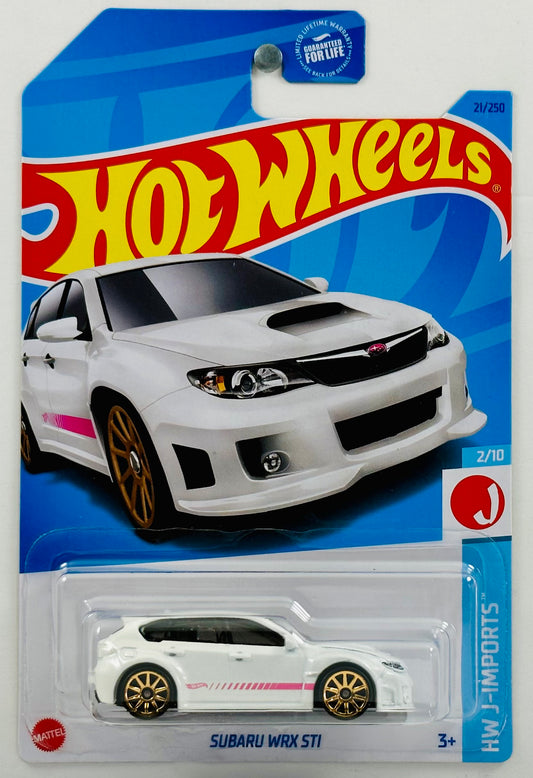 Hot Wheels 2023 - Collector # 021/250 - J-Imports 02/10 - Sabaru WRX STI - White - Pink Stripes on Side - USA
