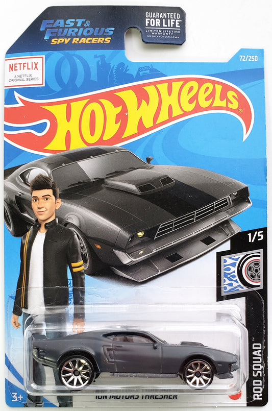 Hot Wheels 2021 - Collector # 072/250 - Rod Squad 1/5 - Ion Motors Thresher - Dark Gray - 10 Spokes - USA Card with Fast & Furious Spy Racers Promo