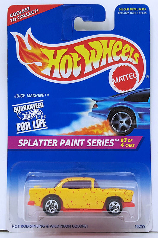 Hot Wheels 1996 - Collector # 410 - Splatter Paint Series 3/4 - Juice Machine ('55 Chevy) - Yellow - 5 Spokes - Name Change