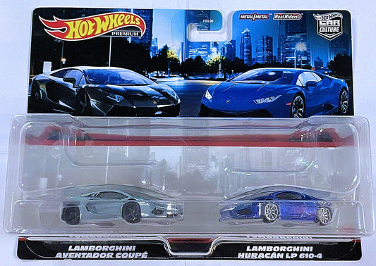 Hot Wheels 2022 - Premium / Car Culture / 2 Pack / Mix 3 - Lamborghini Aventador Coupe & Lamborghini Huracan LP 610-4 - Metal/Metal & Real Riders
