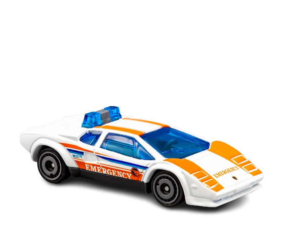 Hot Wheels 2021 - Collector # 247/250 - HW Rescue 10/10 - Treasure Hunts - Lamborghini Countach Police Car - White / 'Emergency'/ Circle Flame Logo on Doors - USA Card