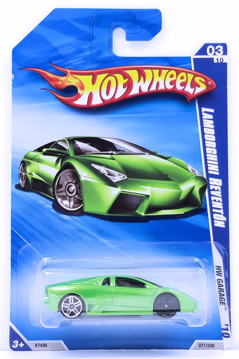 Hot Wheels 2010 - Collector # 071/240 - HW Garage 03/10 - Lamborghini Reventon - Green - ERROR / Unfinished Wheel