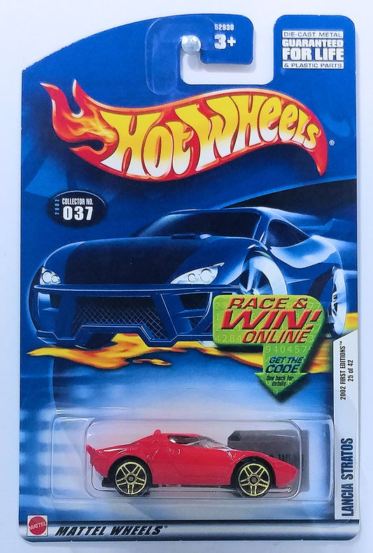 Hot Wheels 2002 - Collector # 037/240 - First Editions 25/42 - Lancia Stratos - Red - Gold PR5s - NO Stripes - USA