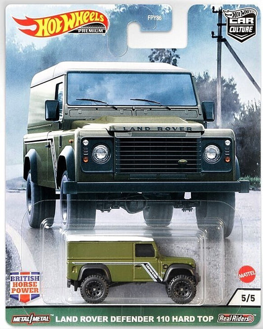 Hot Wheels 2021 - Premium / Car Culture / British Horse Power 5/5 - Land Rover Defender 110 Hard Top - Olive Green - Metal/Metal & Real Riders