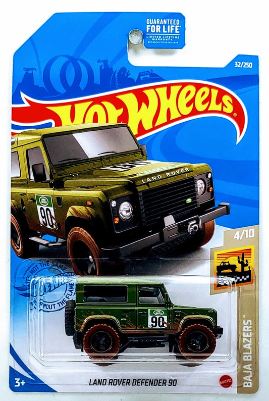 Hot Wheels 2021 - Collector # 032/250 - Baja Blazers 4/10 - Land Rover Defender 90 - Dark Olive Green - USA Card