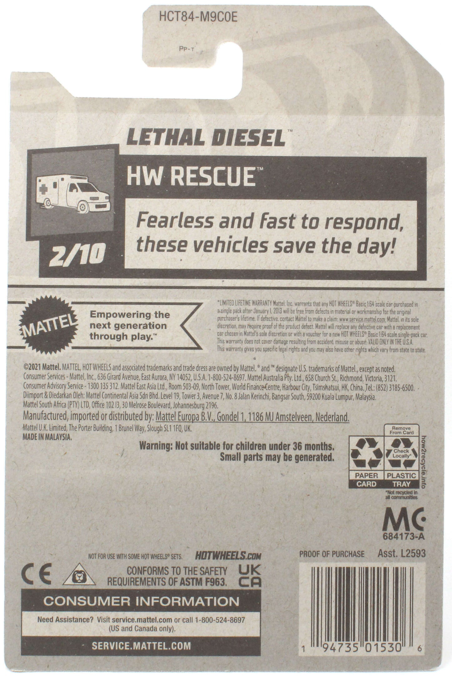 Hot Wheels 2022 - Collector # 121/250 - HW Rescue 2/10 - Lethal Diesel - Matte Black / RESCUE - USA Card