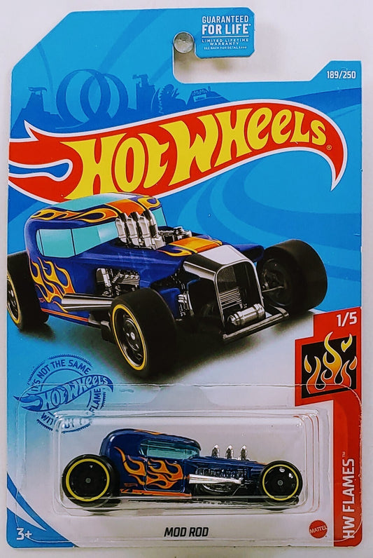 Hot Wheels 2021 - Collector # 189/250 - HW Flames 1/5 - Mod Rod - Blue - USA Card