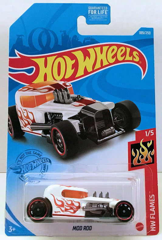 Hot Wheels 2021 - Collector # 189/250 - HW Flames 1/5 - Mod Rod - White - USA Card