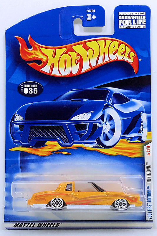 Hot Wheels 2001 - Collector # 035/240 - First Editions 23/36 - Montezooma (Monte Carlo) - Pearl Dark Yellow - LW Wheels - USA Card