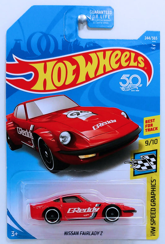 Hot Wheels 2018 - Collector # 244/365 - HW Speed Graphics 9/10 - Nissan Fairlady Z - Red / GReddy - USA 50th Card