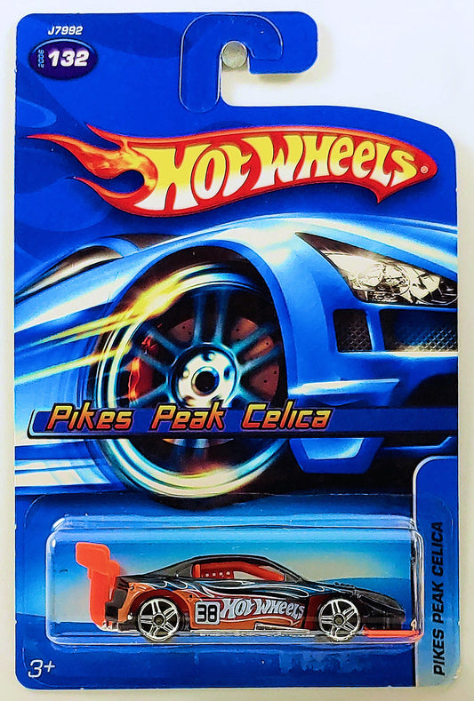 Hot Wheels 2006 - Collector # 132/223 - Pikes Peak Celica - Black - Orange Wing - PR5 Wheels