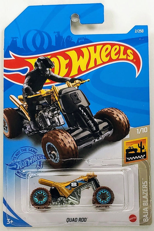 Hot Wheels 2021 - Collector # 002/250 - Baja Blazers 1/10 - Quad Rod - Metallic Gold - International Long Card