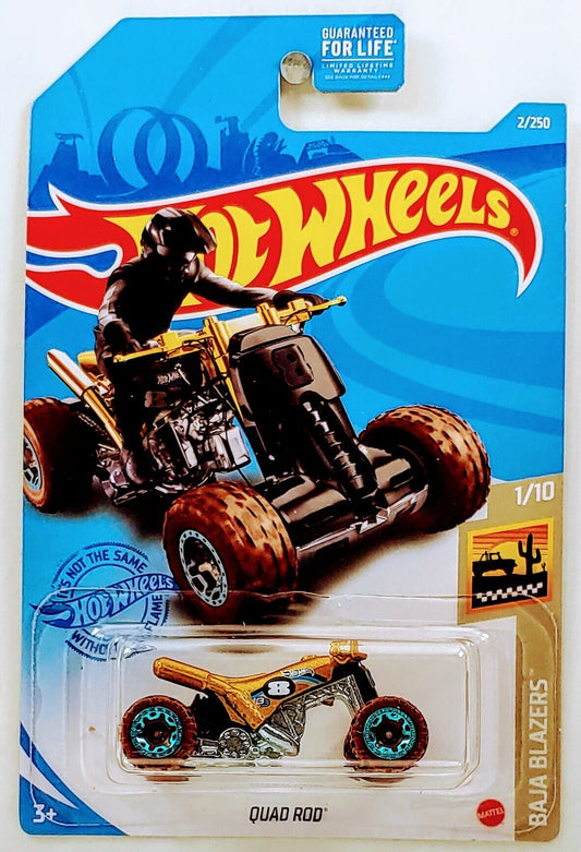 Hot Wheels 2021 - Collector # 002/250 - Baja Blazers 1/10 - Quad Rod - Metallic Gold - USA Card