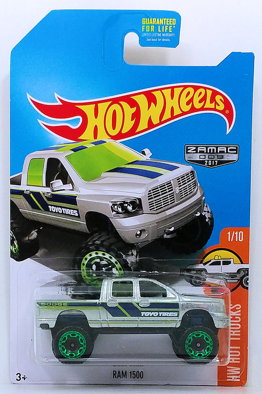 Hot Wheels 2017 - Collector # ???/365 - HW Hot Trucks 1/10 - ZAMAC # 009 - Ram 1500 - ZAMAC - Walmart Exclusive - USA Card
