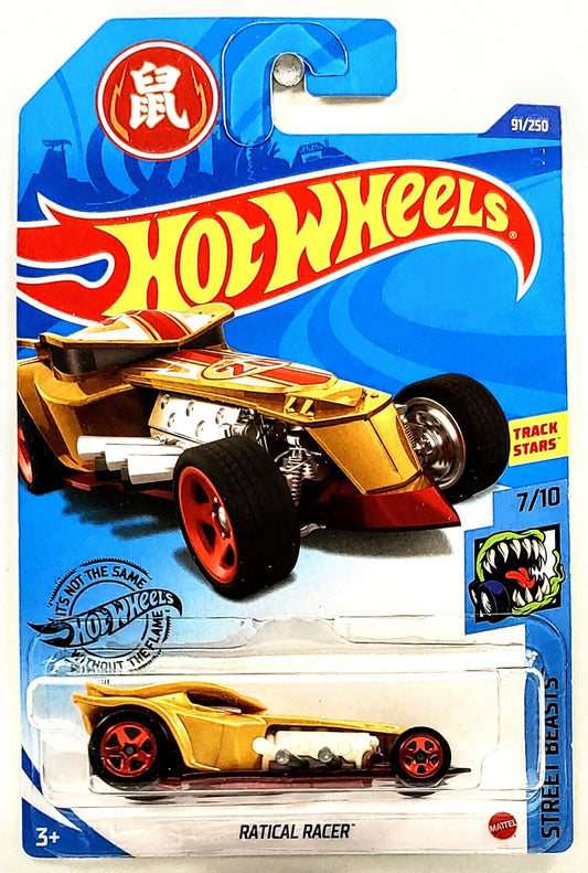 Hot Wheels 2020 - Collector # 091/250 - Street Beasts 7/10 - Ratical Racer - Gold - International 'Year of the Rat' Card