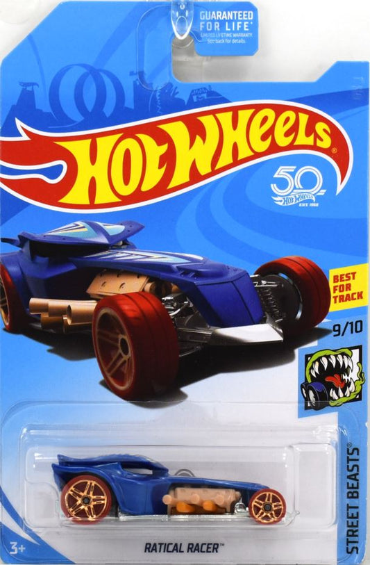 Hot Wheels 2018 - Collector # NONE - Street Beasts 9/10 - Treasure Hunts - Ractical Racer - Blue - USA 50th Card