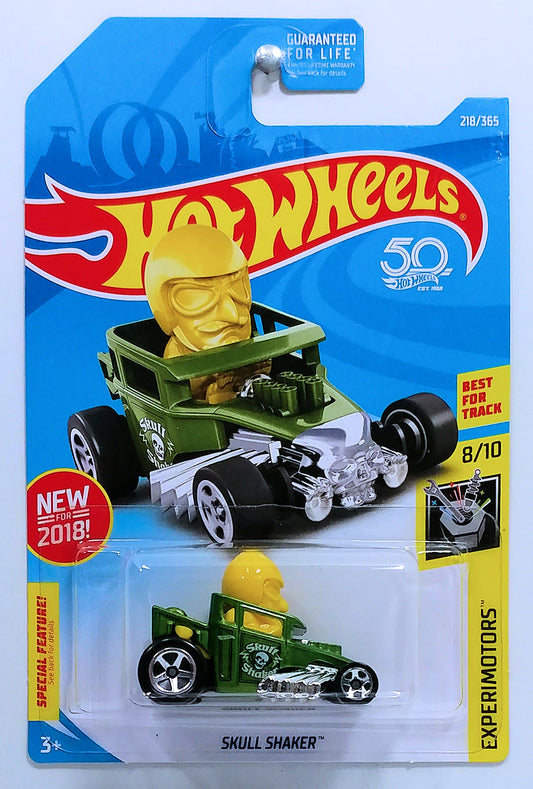 Hot Wheels 2018 - Collector # 218/365 - Experimotors 8/10 - New Models - Skull Shaker - Green - USA 50th Card