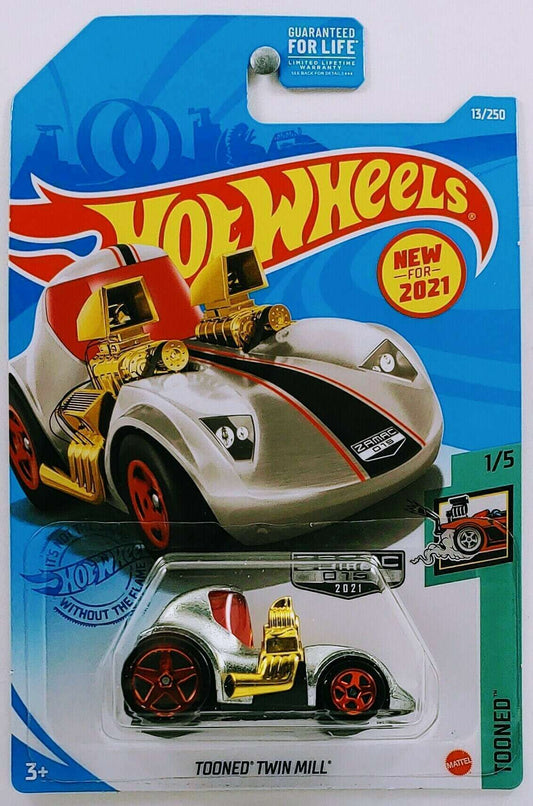 Hot Wheels 2021 - Collector # 013/250 - Tooned 1/5 - New Models - ZAMAC # 016 - Tooned' Twin Mill - ZAMAC - Walmart Exclusive - USA Card