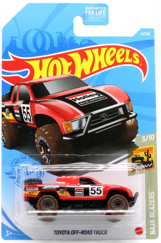 Hot Wheels 2021 - Collector # 004 - Baja Blazers 3/10 - Toyota Off-Road Truck - Red / Holley Equipped - USA Card