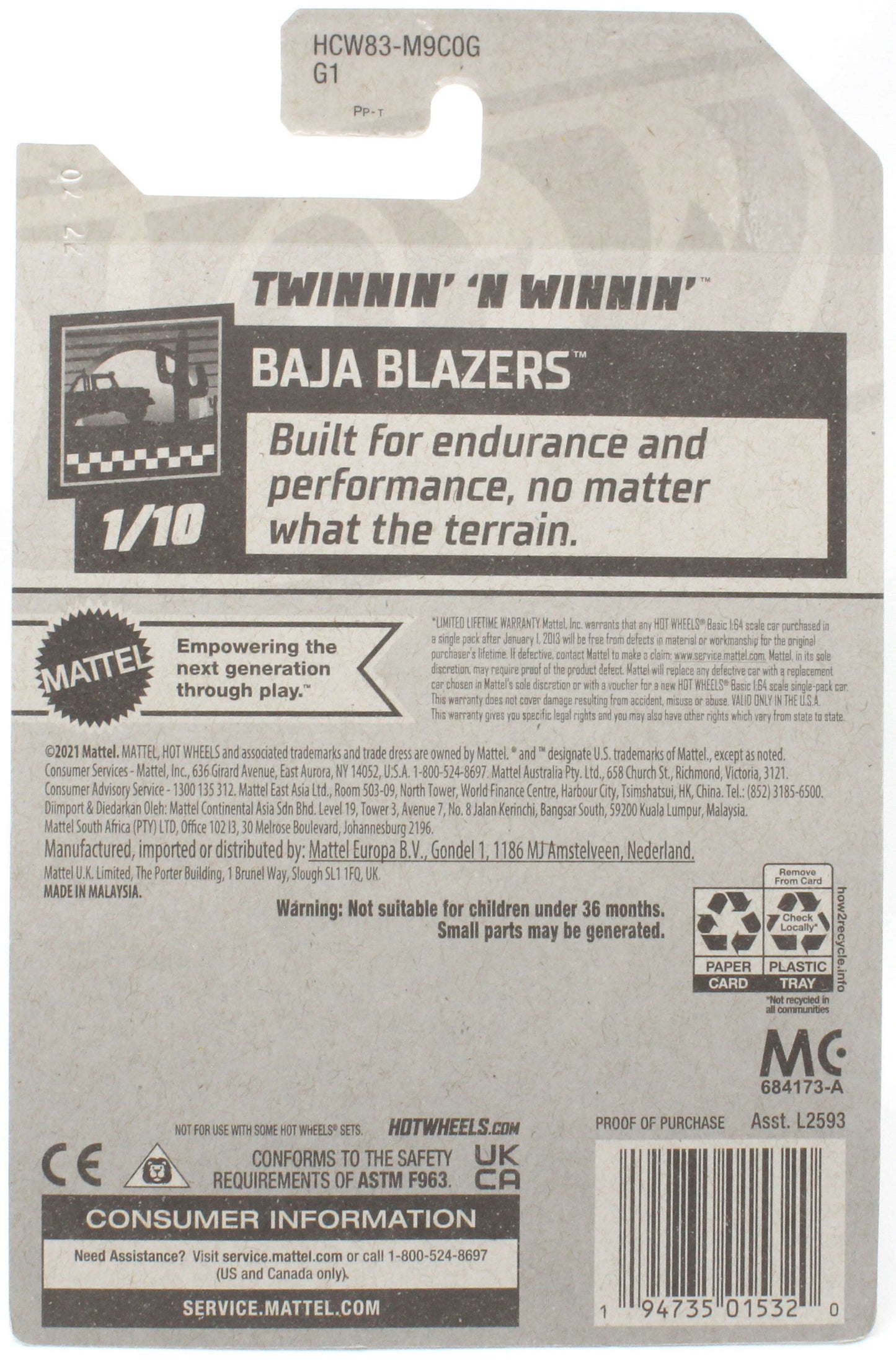 Hot Wheels 2022 - Collector # 002/250 - Baja Blazers 1/10 - Twinnin' 'N Winnin' - Dark Red - USA Card