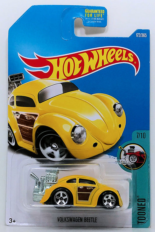 Hot Wheels 2017 - Collector # 172/365 - Tooned 7/10 - Volkswagen Beetle - Yellow - USA Card