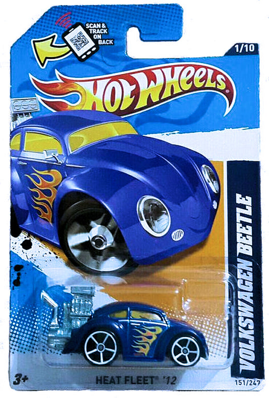 Hot Wheels 2012 - Collector # 151/247 - Heat Fleet 1/10 - Volkswagen Beetle (Tooned) - Blue - Metal Exhaust - USA