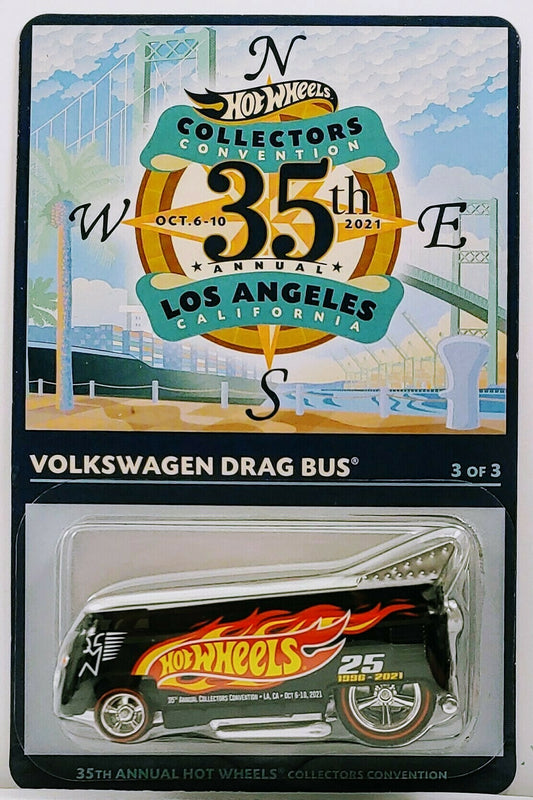 Hot Wheels 2021 - 35th Annual Collector's Convention - Los Angeles, CA - 3 of 3 - Volkswagen Drag Bus - Silver over Black - Metal/Metal & Real Riders - Limited to 4,000