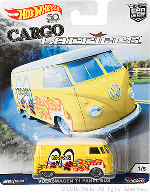 Hot Wheels 2018 - Premium / Car Culture / Cargo Carriers 1/5 - Volkswagen T1 Panel - Yellow / Mooneyes - Metal/Metal & Real Riders
