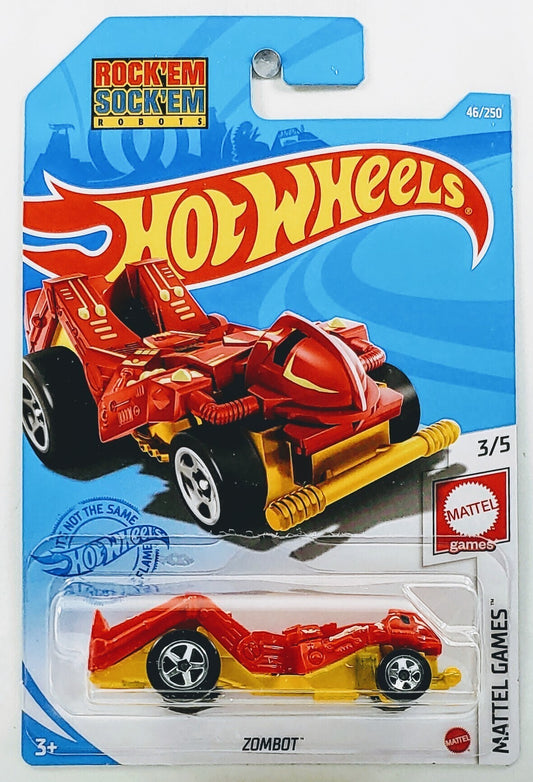 Hot Wheels 2021 - Collector # 046/250 - Mattel Games 3/5 - Zombot - Red / Rock'em Sock'em Robots - International Long Card