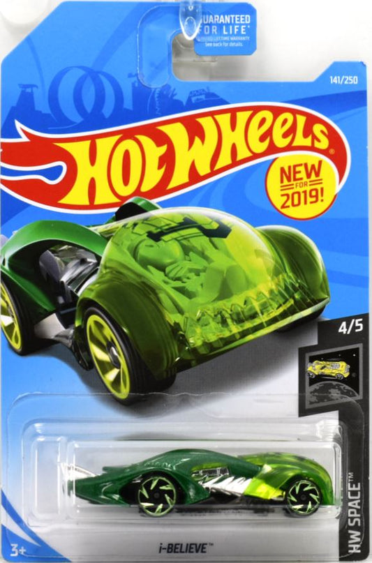 Hot Wheels 2019 - Collector # 141/250 - HW Space 4/5 - New Models - i-Believe - Green Metalflake - USA Card