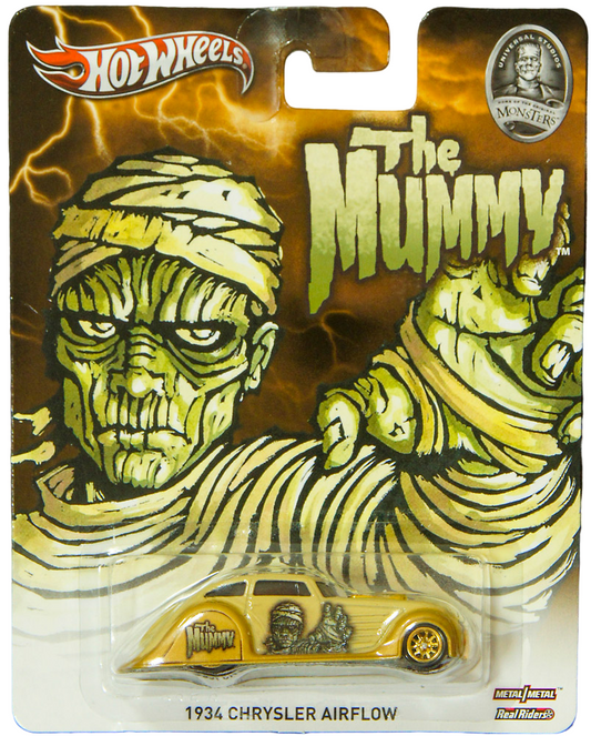 Hot Wheels 2013 - Pop Culture / Universal Monsters - 1934 Chrysler Airflow - Tan & Gold / The Mummy - Metal/Metal & Real Riders