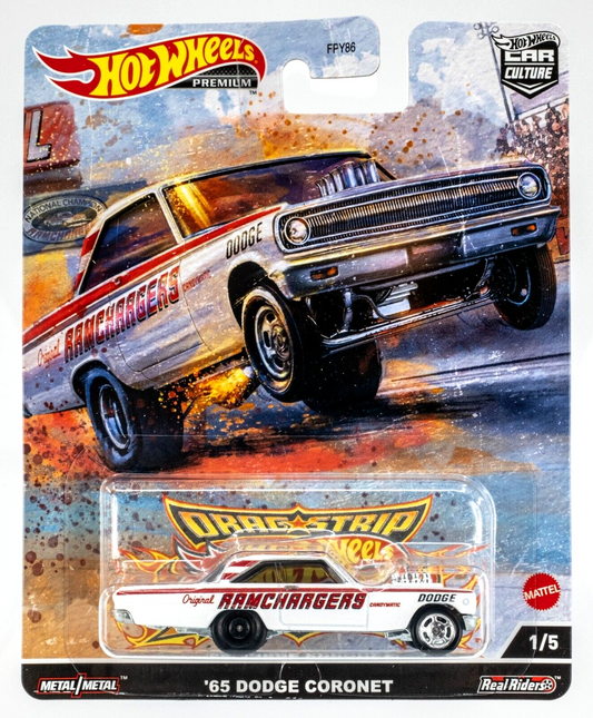 Hot Wheels 2022 - Premium / Car Culture / Drag Strip Demons 1/5 - '65 Dodge Coronet - White / Ramchargers - Metal/Metal & Real Riders