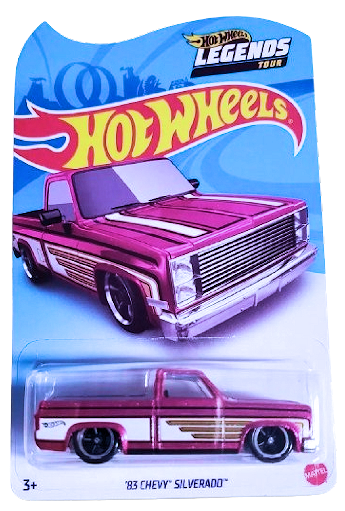 Hot Wheels 2021 - Legends Tour - '83 Chevy Silverado - Spectraflame Pink - Metal/Metal & Real Riders - USA Card with Kar Keeper