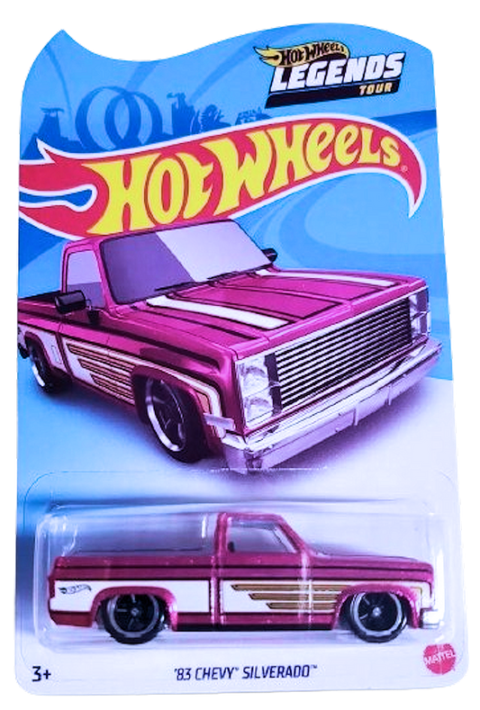 Hot Wheels 2021 - Legends Tour - '83 Chevy Silverado - Spectraflame Pink - Metal/Metal & Real Riders - USA Card with Kar Keeper